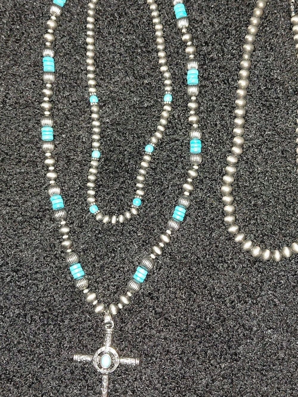 Turquoise Bead Silver-Tone Cross Necklace - Women's Jewelry